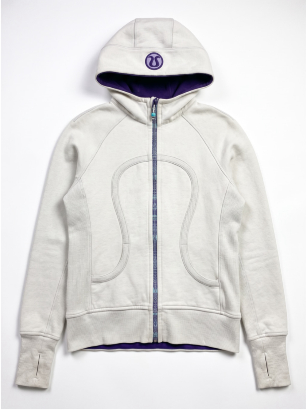 LULULEMON Jacket Scuba Zip-up Grey Oversized Hoodie Purple Fleece Gym, Sz 8